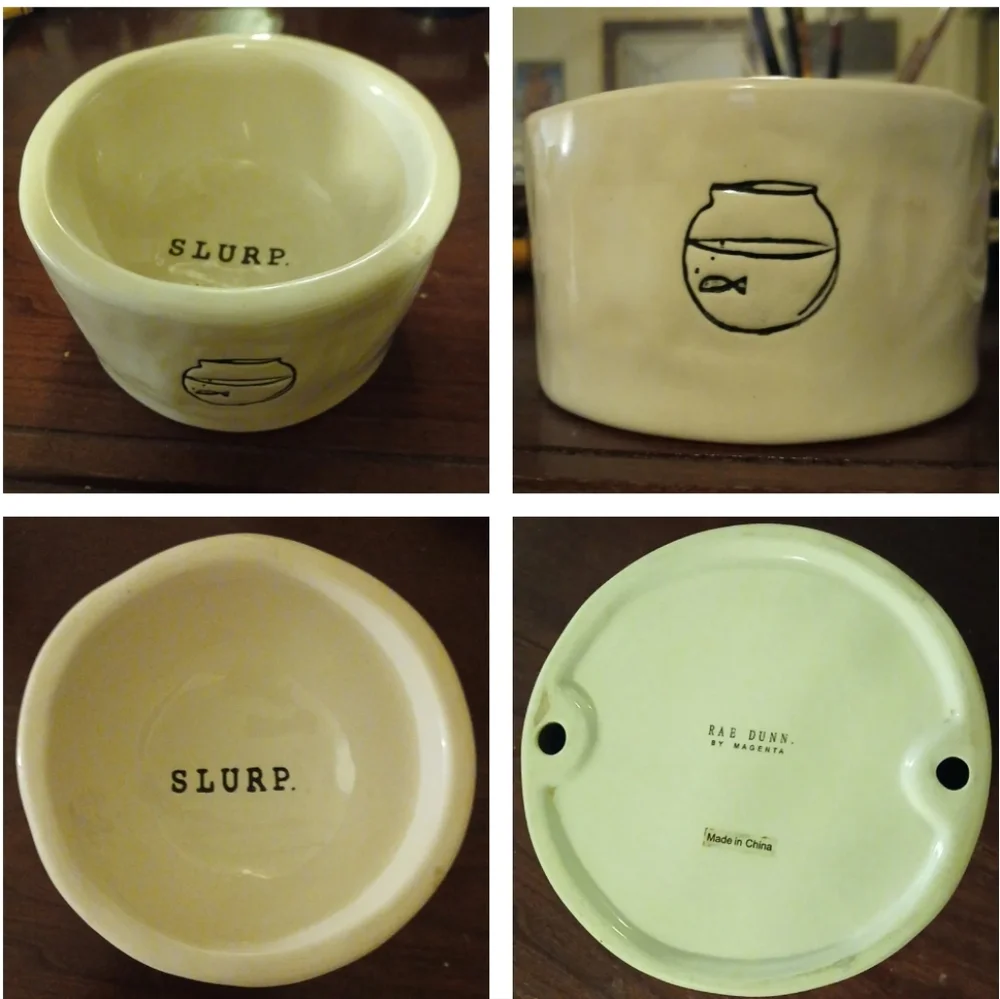 Rae Dunn Artisan Stoneware SLURP Cats Watering Bowl Collectible & Discontinued
